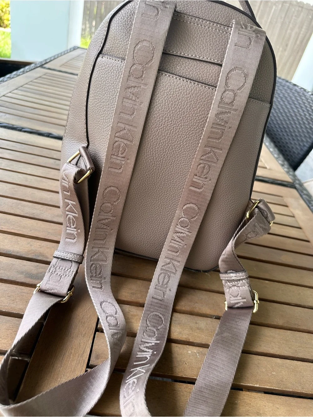 Calvin Klein Pebbled Leather Backpack in Taupe